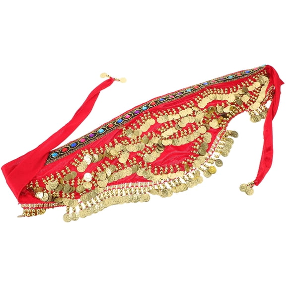 POPETPOP Red Metallic Belly Chain with Sequins and Tassels, Stylish Waist Accessory for Dance and Stage
