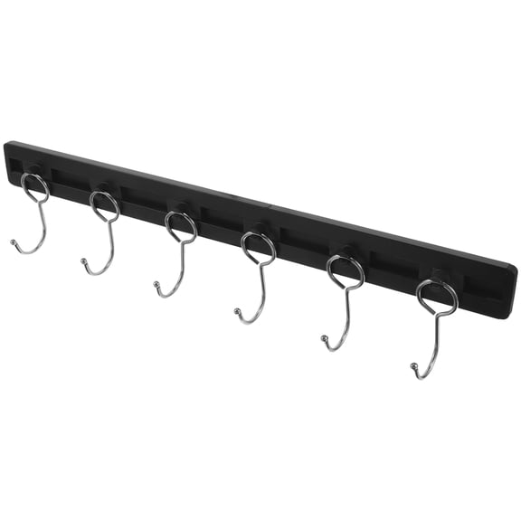 POPETPOP Heavy Duty Wall Mounted Clothes Rail with Sliding Rod and 6 Hooks, Black, Space-Saving Wardrobe Organizer