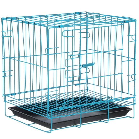 POPETPOP Small Dog Cage Indoor Iron Blue With Breathable Design 1Pcs
