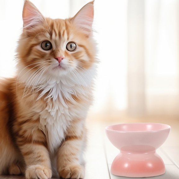 POPETPOP Tilted Ceramic Pet Food Bowl with Stable Base for Active Cats and Pets