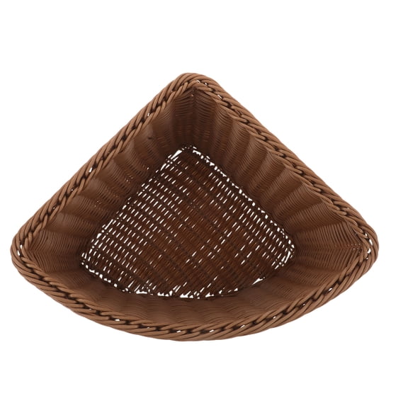 POPETPOP Triangular Corner Basket Light Brown Handwoven Storage Bin for Kitchen Bathroom Wardrobe Shelves