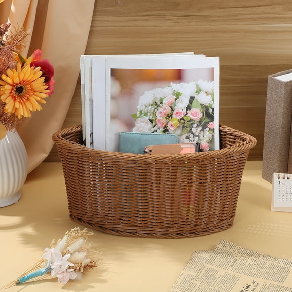 POPETPOP Woven Corner Basket Light Brown Storage Bin for Bathroom Wardrobe and Kitchen Organization