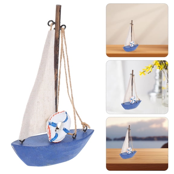 POPETPOP Mini Wooden Sailboat Figurine for Nautical Home Decor Multi Colored Mediterranean Vintage Design 5.5 inches