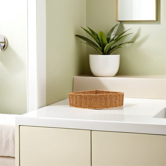 POPETPOP Woven Triangular Storage Basket Plastic for Home Countertop and Closet Organization
