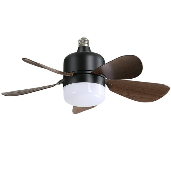 POPFAN 16 Inch Socket Ceiling Fans with 5 PC　Blades, Dimmable LED Light 2 in 1 Screw Small Ceiling Fan for Living Room, Dinning Room，Bedroom, Black