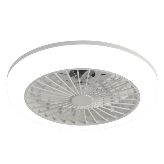 POPFAN 18 Inch Enclosed Ceiling Fan with Light and Remote, Flush Mount Bladeless Modern Low Profile Ceiling Fan for Bedroom Kitchen Dining Room, White