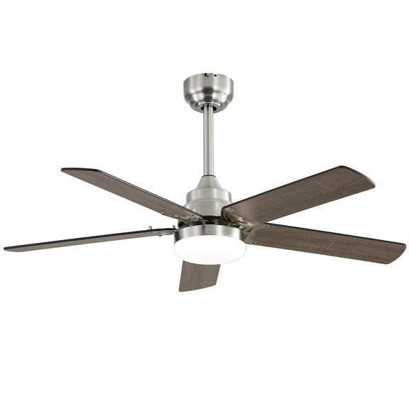 POPFAN 42 Inch Ceiling Fan with Led Lights Remote Control, 5 Plywood Blade Ceiling Fan with Noiseless Reversible DC Motor for Indoor, Warehouse, Kitchen, Bedroom, Brushed Nickel