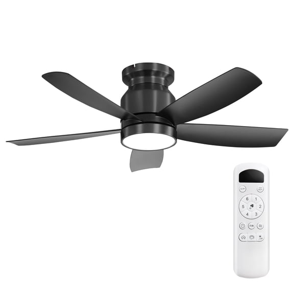 POPFAN 42 Inch Flush Mount Ceiling Fans with 5 ABS Blade, LED Light 18W and Remote Control 6 Speeds Reversible DC Motor for Bedroom, Living Room, Dinning Room