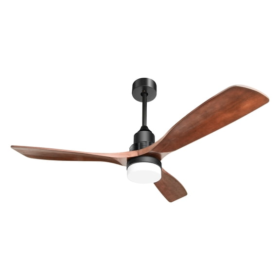 POPFAN 52" Ceiling Fans with Lights Remote Control, Indoor Outdoor Modern Wood Ceiling Fan with 6 Speeds, Quieter & Revisiable DC motor, Brown Blades & Black Downrod