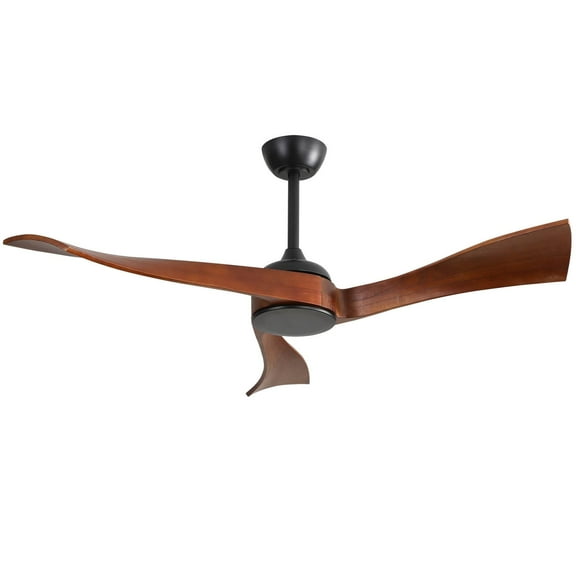 POPFAN 52 Inch Ceiling Fan No Light, 2 Poles Options for Ceiling Fan with Remote Control,6 Speeds,Timmer, Reversible DC Motor for Indoor,Outdoor, Walnut & Black
