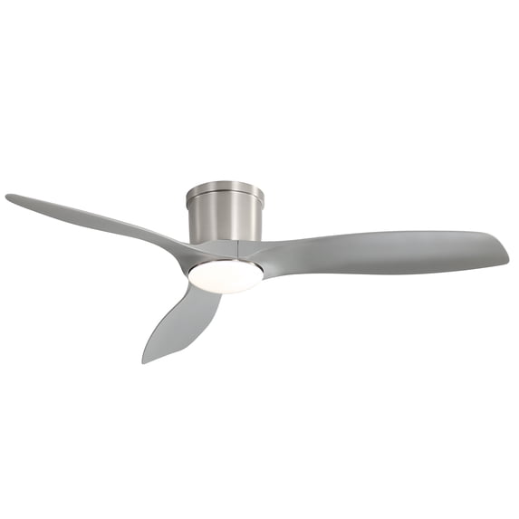 POPFAN 52 Inch Flush Mount Ceiling Fan with Dimmable Led Light 3 ABS Fan Blades Reversible DC Motor for Living Room, Brushed Nickel
