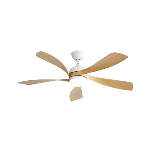 POPFAN 52 Inch Indoor Ceiling Fan with 3 Color Dimmable Led Light 5 ABS Blades Remote Control Reversible DC Motor for for Bedroom, Living Room, White & Light Woodgrain