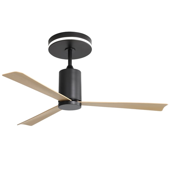 POPFAN 52 Inch Modern Flush Mount Ceiling Fan with Led light and Remote Control, 3 ABS Blades Noiseless Reversible DC Motor for Patio Living Room, Matte Black