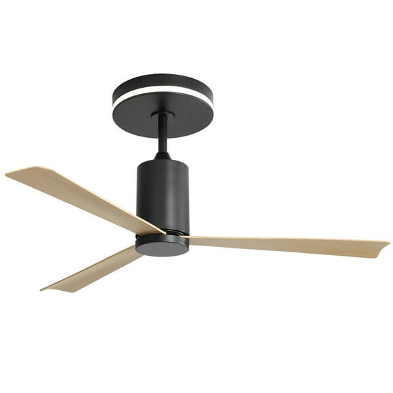 POPFAN 52 Inch Modern Flush Mount Ceiling Fan with Led light and Remote Control, 3 ABS Blades Noiseless Reversible DC Motor for Patio Living Room, Matte Black
