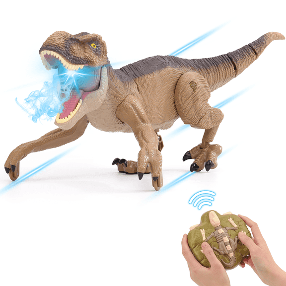 POPGOO Remote Control Dinosaur Toys, Fast Walking RC T-Rex with Light, Roaring, Spray, Touch Sensing, Gift for Kids Boys & Girls Ages 3-12