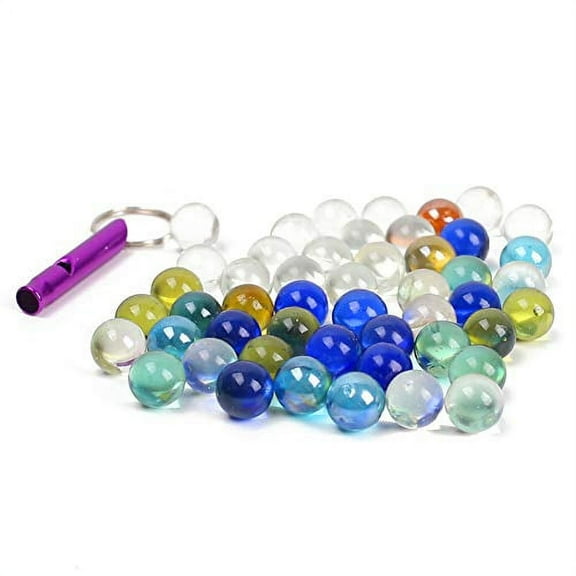 POPLAY 50 PCS Beautiful Player Marbles Bulk for Marble Games,Multiple Colors(1 Whistle for Free) 50 PCS Marbles+1 Whistle