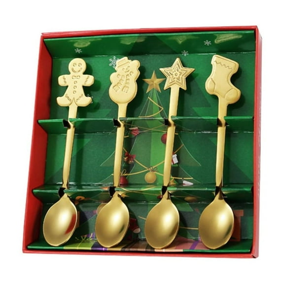 POPLIS 4 Pcs Christmas Stainless Steel Tableware Cartoon Gingerbreads Man Coffee Scoops