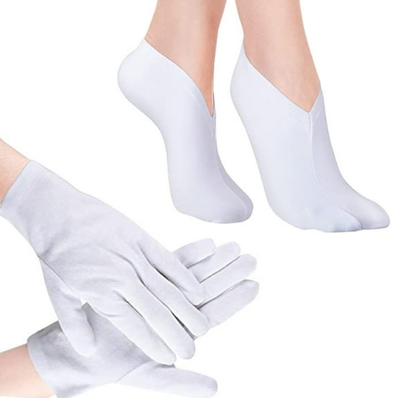POPLIS Beauty Cotton Gloves and Socks for SPA,Eczema,Dry Hands,Dry Cracked Feet,Hands and Feet Skin Care Care,Day and Night