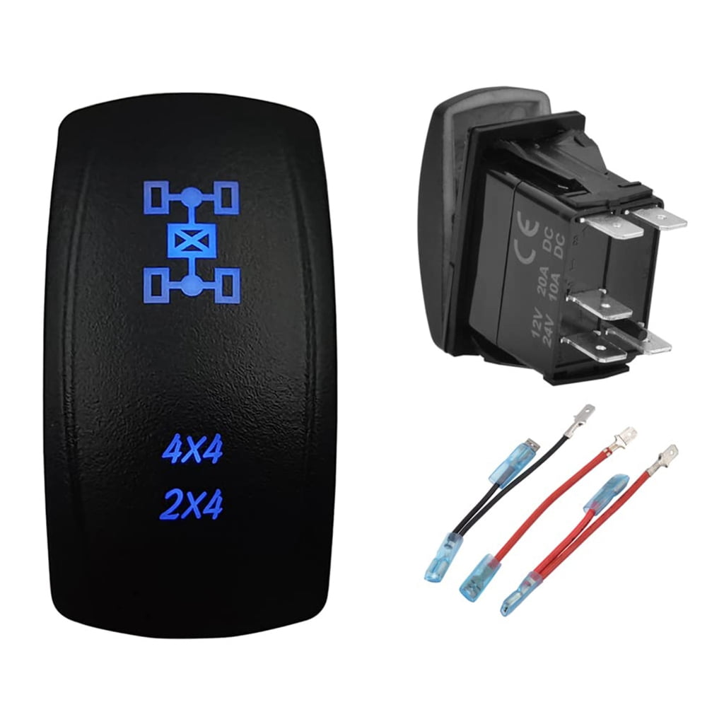 Waterproof Illuminated Rocker Switch - 5-Pin DPST ON/OFF, Laser Etched, 20A 12V/10A 24V For Car, Boat, Truck