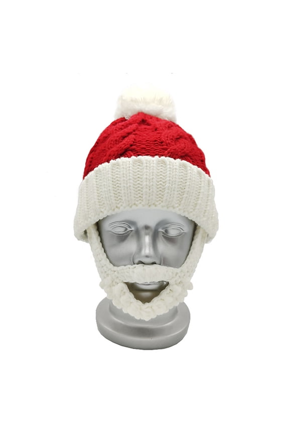 Cute Winter Red Christmas Bearded Hat Knitted Crochet Warm Xmas Cap Santa Claus Hat with Beard Headwear for Kid