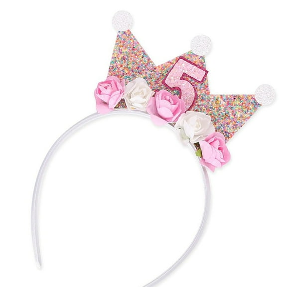 POPLIS Flower Crown Birthday Headpiece for 2/3/4/5 Year Baby Birthday Hairbands Eye-catching Flower Headwear