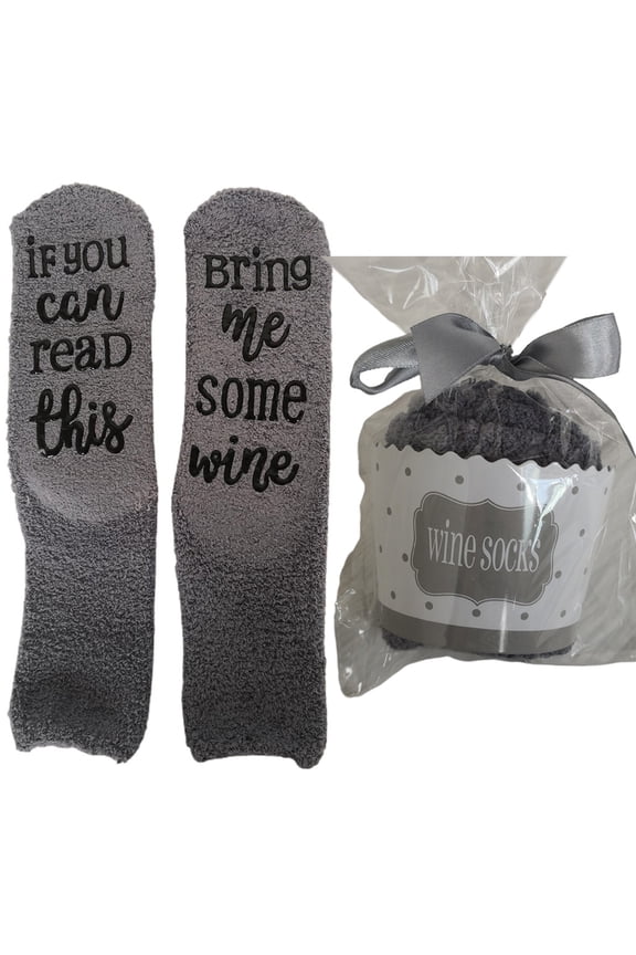 Women Winter Fuzzy Plush Slipper Socks If You Can Read This Some Wine Phrase Warm Hosiery Funny Gifts with Cupcake Packaging