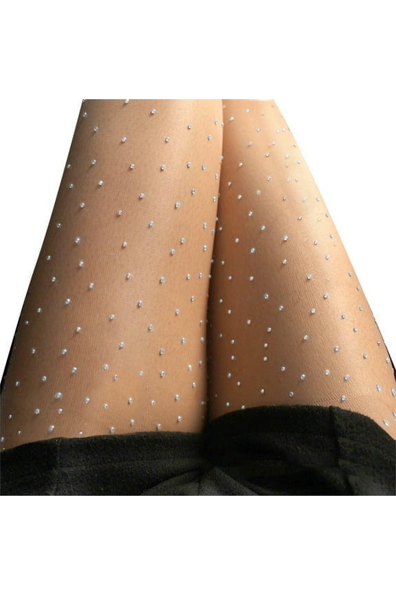 Womens Mesh Sparkly Tights High Waist Rhinestone Stockings See Through Crystal Tights Pantyhose for Party Club