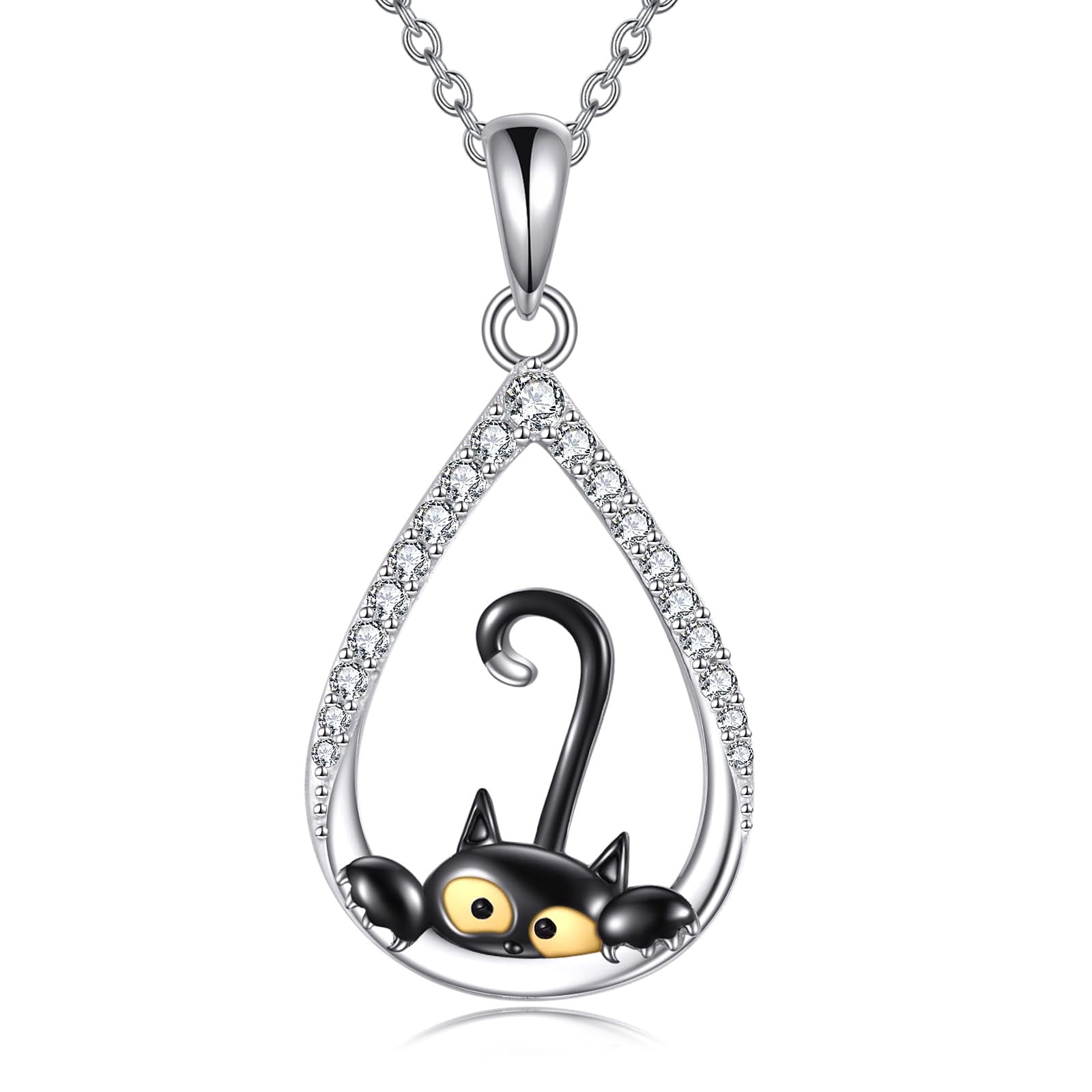 POPLYKE Collana Donna In Argento 925 Con Tormalina Nera Naturale – Ciondolo A Goccia, Catena 45 Cm
