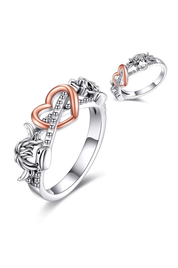 Highland Cow Infinity Ring 925 Sterling Silver Cute Cow Animal Ring Mother MOM Jewelry Gift for Women 10 C113