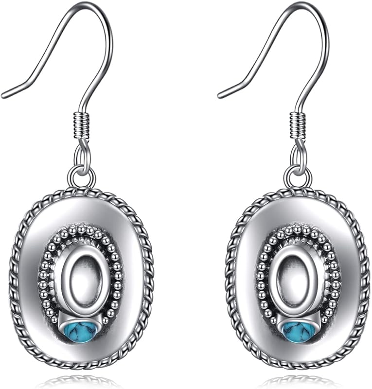 POPLYKE Orecchini A Cappello Da Cowboy In Argento Sterling 925 Con Turchese, Stile Western, Ipoallergenici