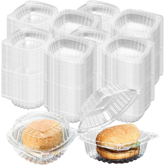 POPMISOLER 500pcs Clear Hinged Plastic Containers,Clamshell Take Out Containers,Clear Clamshell Food Containers,Plastic Hinged Food Container,Sandwich Containers Disposable Of Dessert,Salad