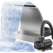 POPOSOAP 12-Inch Pond Waterfall Spillway Kit with LED Lights, 1600GPH Pump & Smart App Remote Control