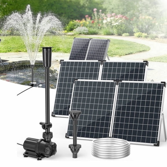 POPOSOAP 120W Dual Panel Solar Water Pump Kit, 1600GPH Adjustable Flow Pond Pump for Outdoor Ponds