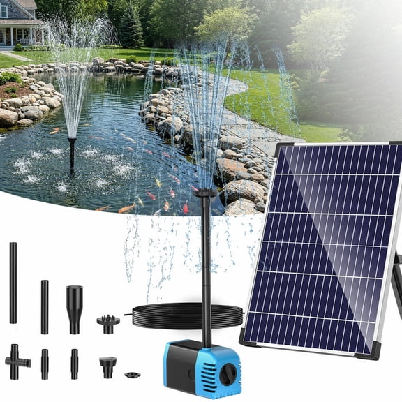 POPOSOAP 12W Solar Fountain Pump, Solar Pond Pump 160GPH Adjustable Flow, Dry-Run Protection, 16.5Ft Cord /6.6Ft Tubing for Pond/Waterfall/Garden/Hydroponics