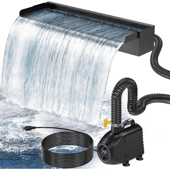POPOSOAP 24-Inch 304 Stainless Steel Pond Waterfall Spillway Kit with 1200GPH Pump and 9.8ft Tubing, Extra-Wide Waterfall Filter System for Outdoor Gardens