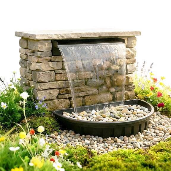 POPOSOAP 24-Inch Self-Circulating Stainless Steel Waterfall Spillway Kit with LED Lights for Backyards