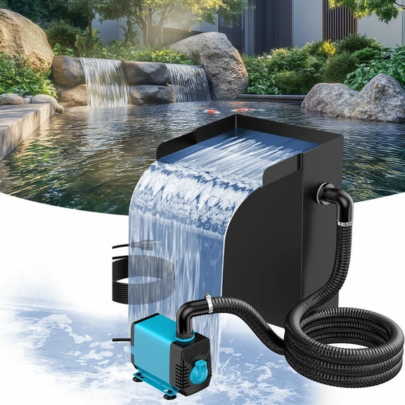 POPOSOAP 304 Stainless Steel Pond Waterfall Spillway Kit with 660GPH Pump and 9.8ft Tubing, Complete Waterfall Filter System for Gardens and Koi Ponds