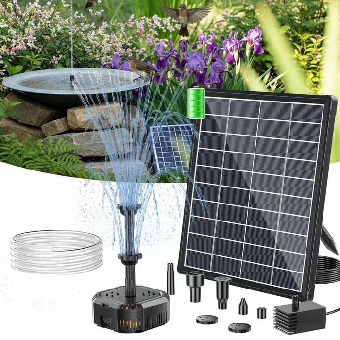 POPOSOAP 6.5W 60GPH Solar Fountain Pump and Filter Kit with Battery