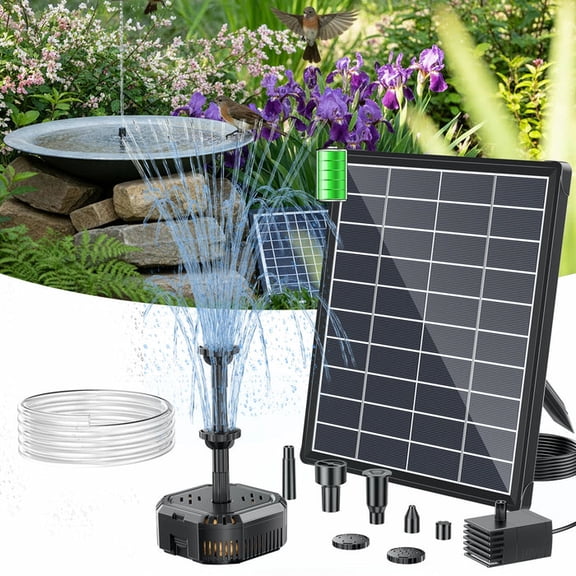 POPOSOAP 6.5W 60GPH Solar Fountain Pump and Filter Kit with Battery