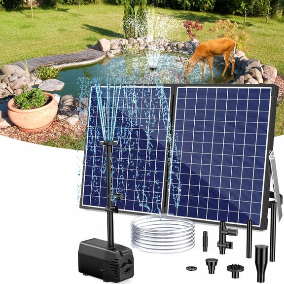 POPOSOAP 35W Solar Fountain Pump with 17Ft Cord, 420GPH Submersible Water Pump for Ponds & Waterfalls