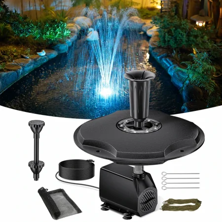 POPOSOAP 45W 660GPH Floating Pond Fountain with RGB LED Lights, 3 Spray Modes & 30ft Cord