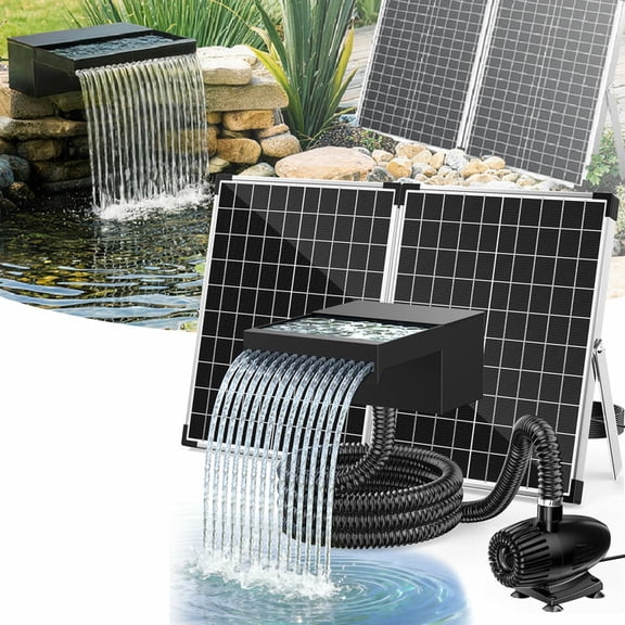 POPOSOAP 55W 580GPH Solar Powered Waterfall Spillway and Filter Box for Garden Ponds, Garden Fountains & Landscape Water Features [New Release]