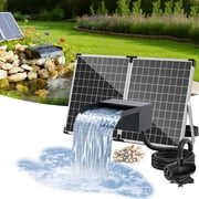 POPOSOAP 55W 580GPH Solar Waterfall Pump and 304 Stainless Steel Spillway with 9.8ft Tubing for Garden Ponds Landscape Water Features