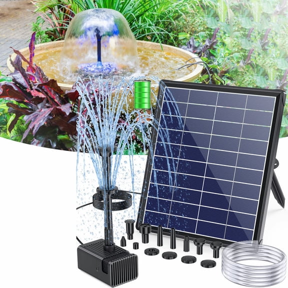 POPOSOAP 6.5W Solar Fountain Pump for Bird Bath Built,DIY Solar Water Fountain with Double-Layer Nozzles&Dry-Run Protection 5Ft Tubing for Ponds, Bird Bath, Water Features-in 3000mAh Battery Backup