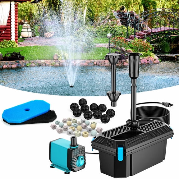 POPOSOAP 660GPH All in One Pond Filter and Pump Kit with 40W Submersible Pump and Fountain Heads