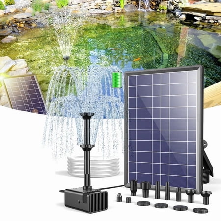 POPOSOAP 8W Solar Fountain Pump with 3600mAh Battery, Double-Layer Nozzles for Bird Bath and Ponds