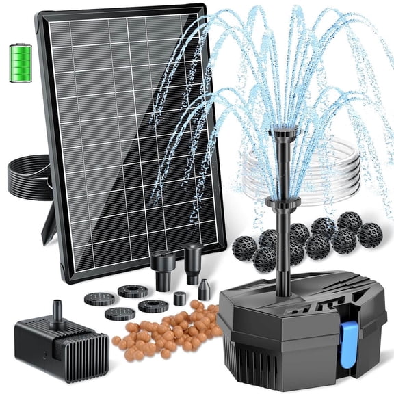 POPOSOAP Solar Fountain Pump with Pond Filter Kit Built-in 3000mAh Battery Backup, 8W Solar Water Fountain Pump, Pond Filters for Outdoor Ponds Bird Baths DIY Water Feature