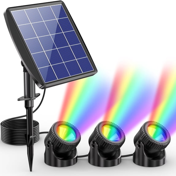 POPOSOAP Solar Pond Lights, RGB LED Pond Lights Waterproof IP68, 2200mAh Battery Underwater Solar Light with Two Modes Options for Pond Fountain Pool Garden Decoration(3 Headlamp)