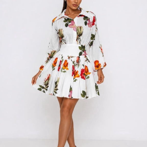 POPPI Women's Serene Floral Print Mini Shirt Dress, Button-Front, Collared Neck, Size S