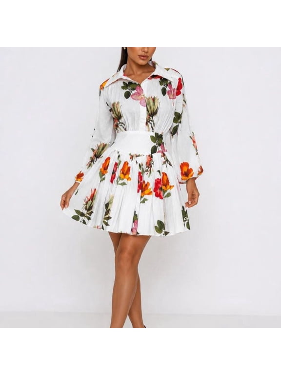 POPPI Women's Serene Floral Print Mini Shirt Dress, Button-Front, Collared Neck, Size XL